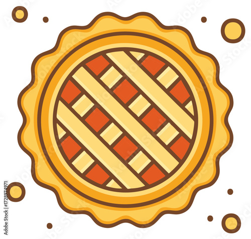 Flat illustration of a delicious pie with a lattice crust, baked dessert.
