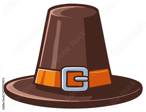 Brown Thanksgiving Pilgrim Hat with Buckle Isolated Vector Illustration
