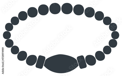 Dark Gray Beaded Bracelet with Oval Centerpiece on White Background