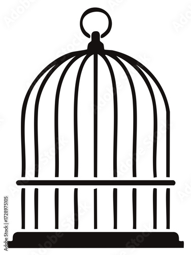 Black Vector Graphic of a Birdcage with Open Design and Rounded Top for Various Creative Projects