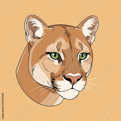 A cartoon-style illustration of a mountain lion's head, featuring its distinctive facial features and coloring against a solid background.