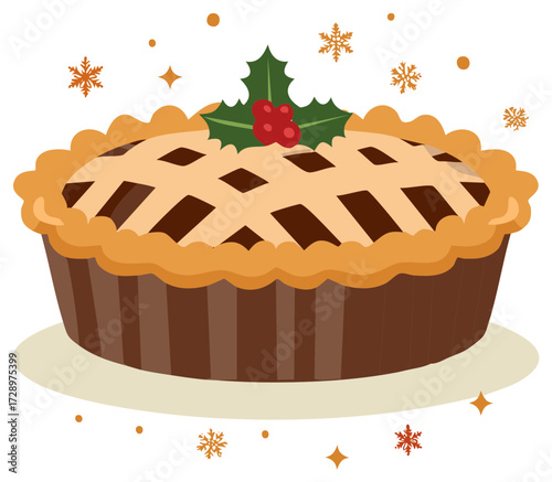 Delicious Chocolate Lattice Pie with Holly Berry Garnish and Festive Snowflakes