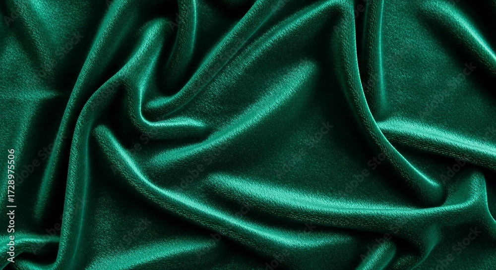 Obraz premium Emerald green velvet fabric macro with plush folds, textile photography for luxury fashion and premium fabric backgrounds