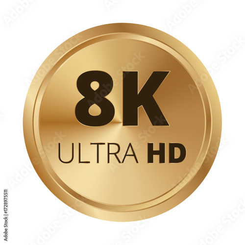 8k ultra hd gold emblem: high-resolution display badge with metallic texture.