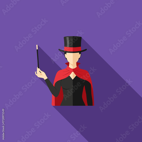 A flat illustration of a magician in a top hat holding a wand.