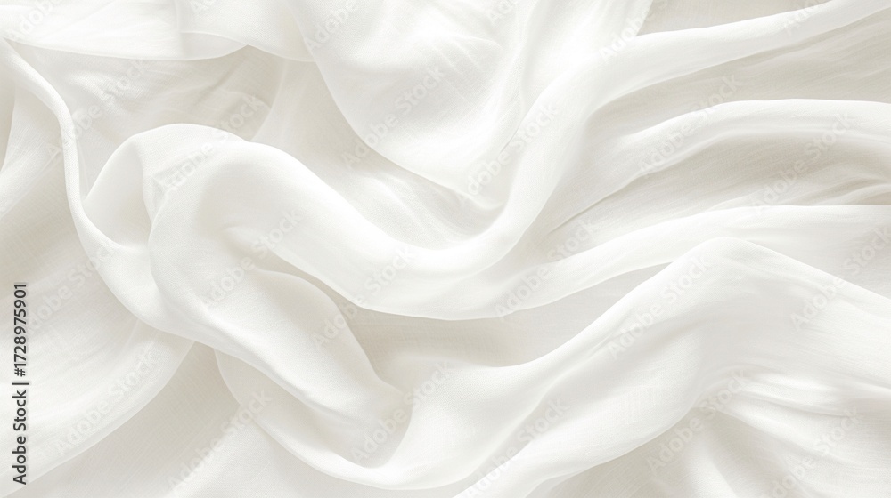 Obraz premium The white linen fabric features soft wrinkles and a natural textile aesthetic, making it ideal for designs, decorations, or textile-related projects that require a gentle, natural look.