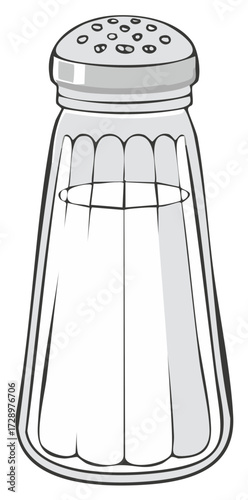 Classic illustration of salt shaker, simple monochrome image of salt condiment.