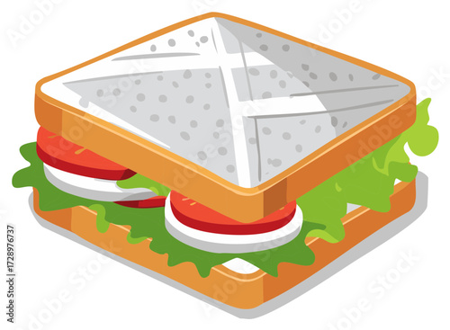 Isometric sandwich with fresh vegetables and sliced tomatoes for a tasty lunch or snack