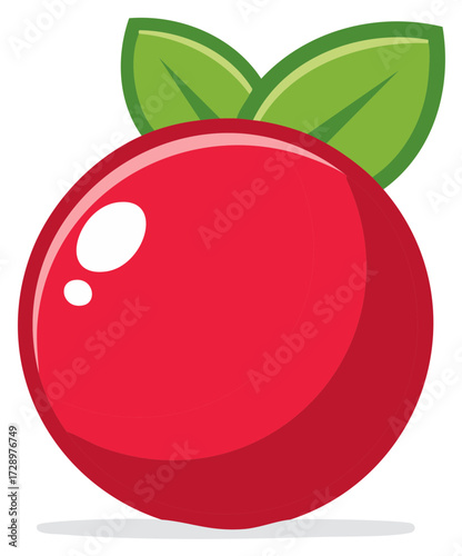 Vibrant Red Cranberry with Green Leaves Fresh Fruit Icon Food Berry Antioxidant Natural Vector Art