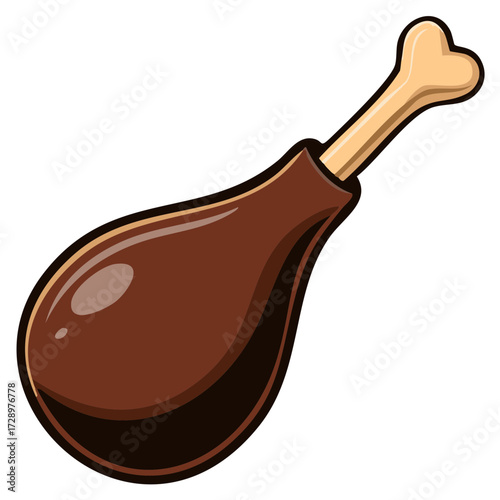 Glossy roasted chicken leg or turkey drumstick cartoon vector illustration
