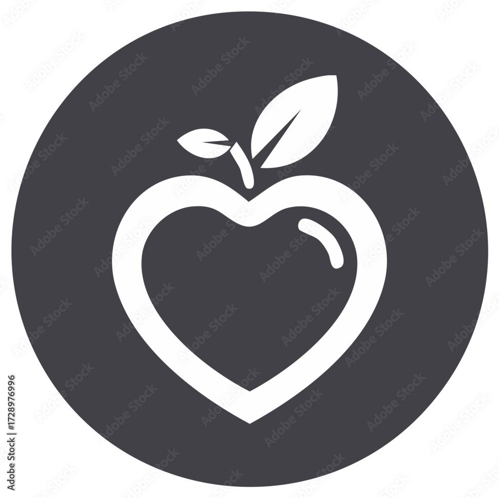 Fototapeta premium Heart Shaped Apple Vector Logo Design for Health and Wellness Symbol in Round Gray Background