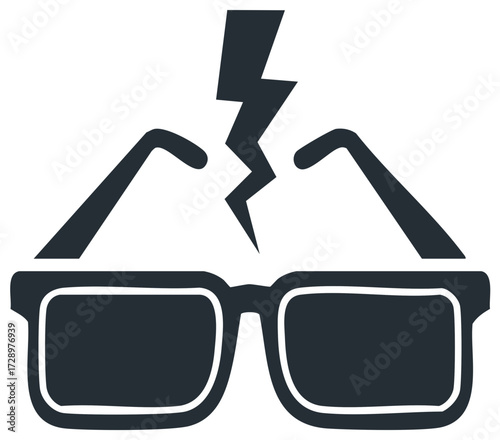 Illustration of eyeglasses with a lightning bolt, concept of damage and break