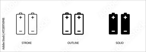 Two battery icon for dual battery, energy storage, device, accessory. Editable stroke vector icon, outline and solid, eps10 file.