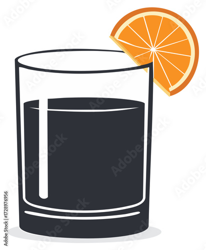 Dark Beverage in a Glass with an Orange Slice Garnish Simple Vector Illustration
