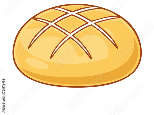 Cartoon illustration of a fresh baked loaf of round bread with a scored top