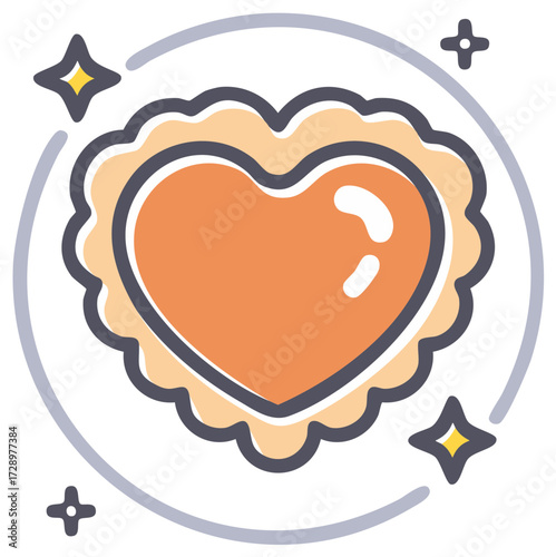Cute sparkling heart icon with a decorative scalloped border vector illustration