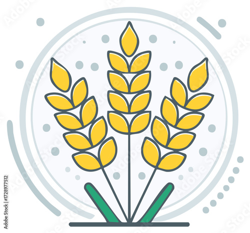Stylized Golden Wheat Ears Icon Symbolizing Agriculture Harvest and Organic Food Production