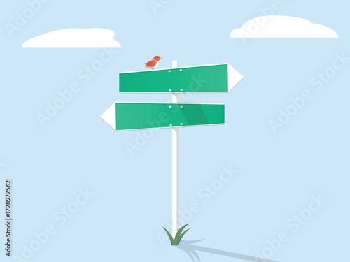 Directional signpost arrows with blank green signs vector illustration.