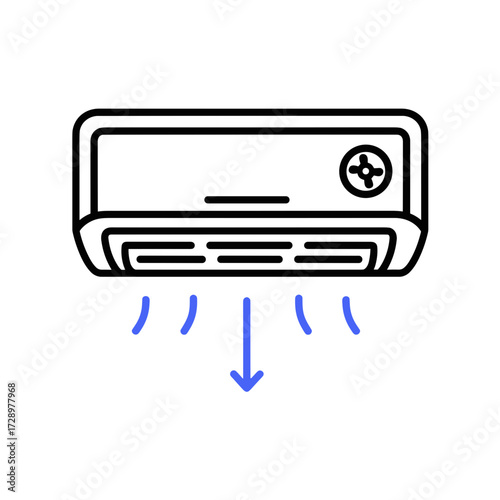 Air conditioner in a modern design with cooling airflow on a transparent background