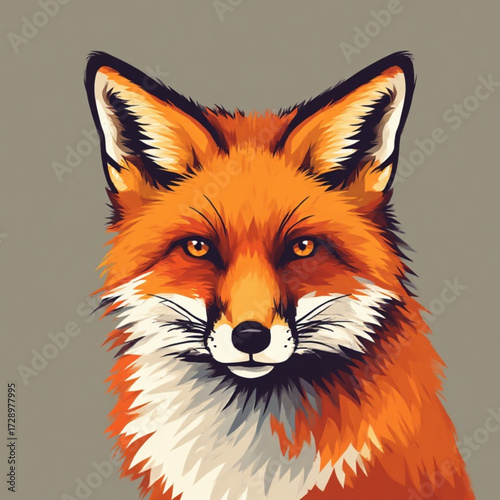 Portrait of a fox, featuring its orange fur and distinctive facial features against a neutral background.