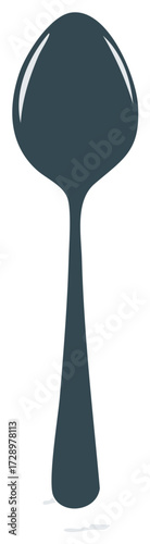 Single dark gray metal spoon reflected light isolated studio graphic design element
