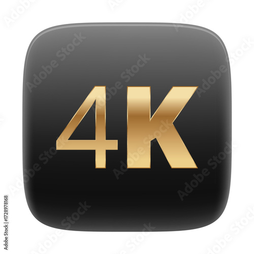 4k golden text icon on glossy black square background.