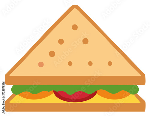 Cartoon vector illustration of a colorful sandwich with filling, food icon