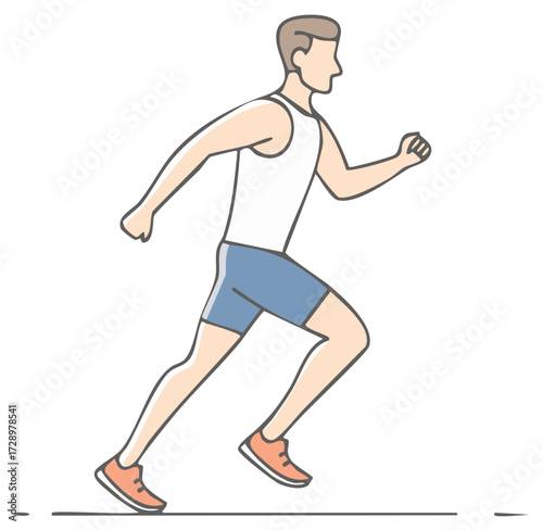 Athletic young man running in sportswear, a minimalist line art vector illustration