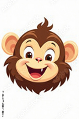 Cartoon illustration of a monkey's head with a cheerful expression, featuring brown fur and a wide, toothy smile.