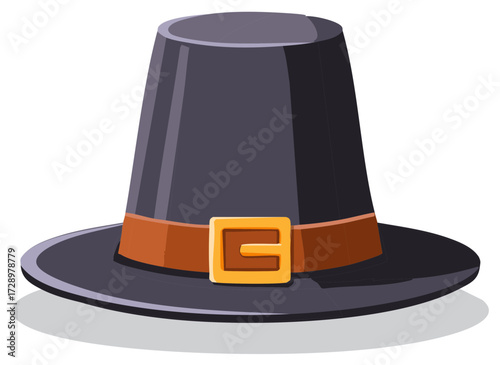 Illustration of Traditional Thanksgiving Pilgrim Hat with Brown Band and Buckle