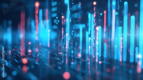 Wallpaper Mural Abstract Blue and Red Glowing Digital Background with Geometric Structures Torontodigital.ca