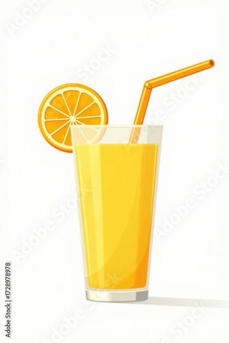 A tall glass filled with refreshing orange juice, garnished with a slice and straw.