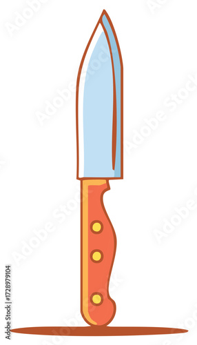 Illustrated Kitchen Knife with Orange Handle and Blue Blade
