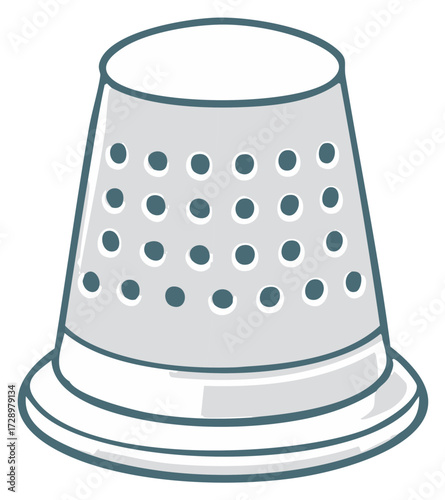 Hand-drawn illustration of a sewing thimble, gray and blue