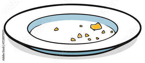 Empty plate with scattered crumbs and a single piece of food