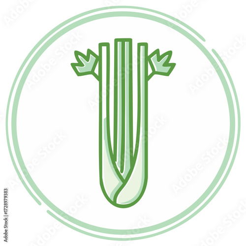 Stylized green celery stalk icon with outline and leaves inside a circle