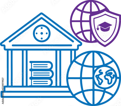 Education Institution Icon with Books and Globes