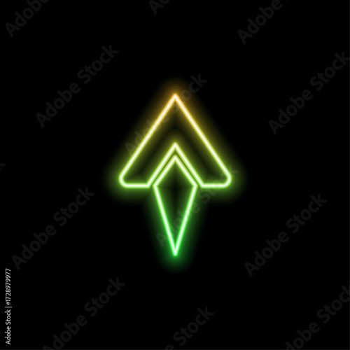 Neon green arrow symbol icon.arrow direction down on Black Background.Directional sign.download icon. neon arrow sign.down direction arrow illustration