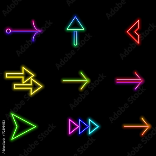 Neon style arrows icon set. Black arrow vector collection. Arrow. Cursor. Modern simple arrows. arrow icon
