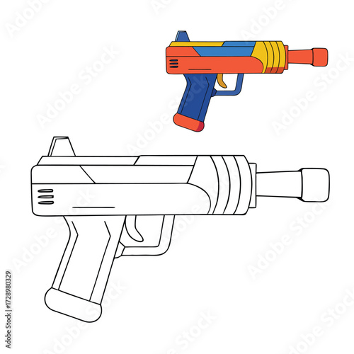 A sleek futuristic weapon gun coloring page, featuring high-tech details, glowing accents, and sci-fi design elements ready for bold, creative coloring fun.
