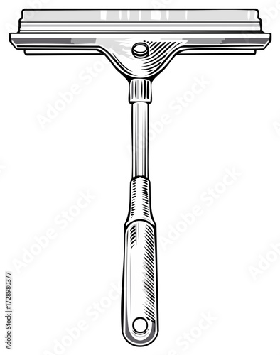 Retro Window Squeegee Cleaning Tool in a Vintage Woodcut Illustration Style