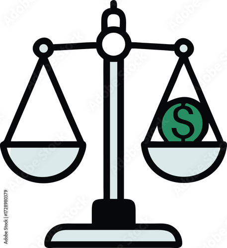 An image of a balanced scale, with a dollar sign on the right side