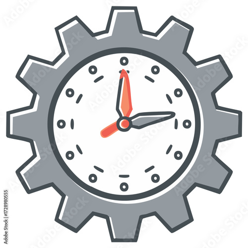 Cogwheel Clock Time Management Icon Symbolizing Efficiency and Productivity with Gear Mechanism Design