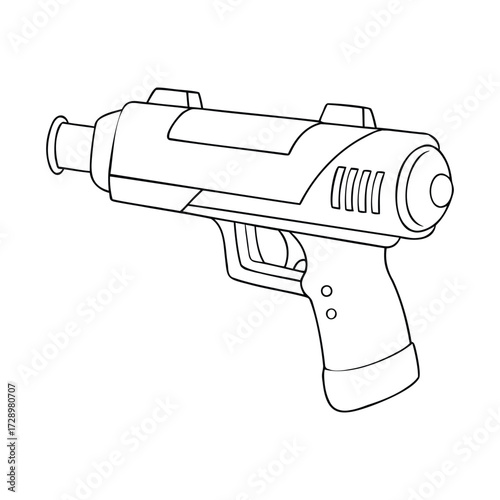 A sleek futuristic weapon gun coloring page, featuring high-tech details, glowing accents, and sci-fi design elements ready for bold, creative coloring fun.

