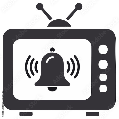 Vintage Television with Bell Ringing Alert on Screen Simple Isolated Vector Illustration