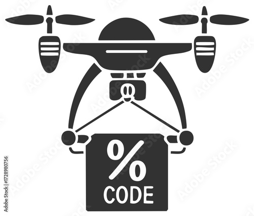 Drone Delivering Promotional Code Tag, Advertising with Modern Technology