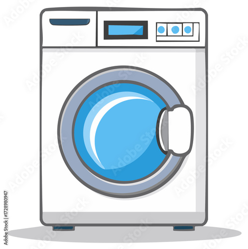 Cartoon Style Front-Loading Washing Machine for Laundry Appliance with Blue Water