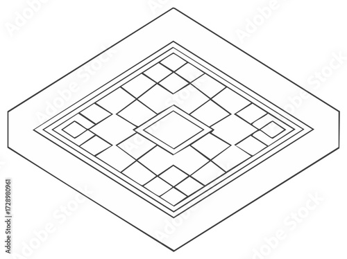 Black and white repeating squares and diamond pattern perspective drawing illustration abstract symmetrical shape design