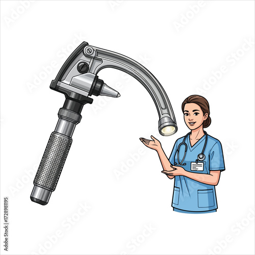 Medical laryngoscope instrument isolated on transparent background - Medical Equipment Vector Icon