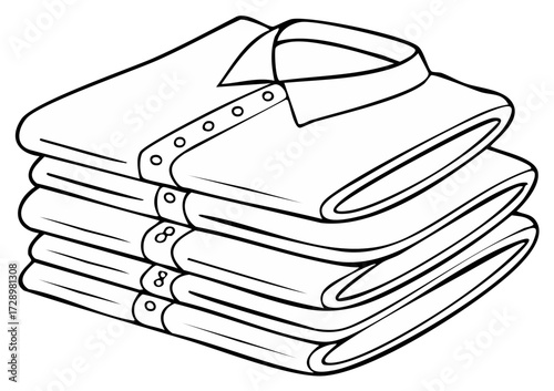 Stack of neatly folded shirts with collars and buttons depicted in simple line art style